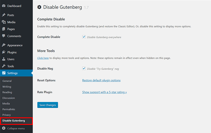 disable wordpress gutenberg editor