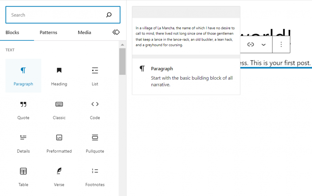 heading and test in wordpress gutenberg1 1